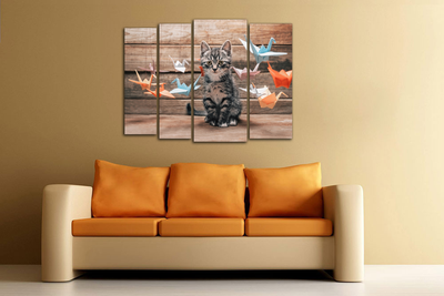 Модульная картина "Грустный котик и оригами"