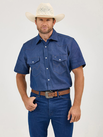 Рубашка Wrangler® Cowboy Cut® Short Sleeve RIGID Denim Shirt
