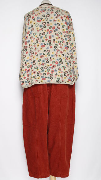 Брюки Бохо "Бананы вельвет строчки" красные р.46-52