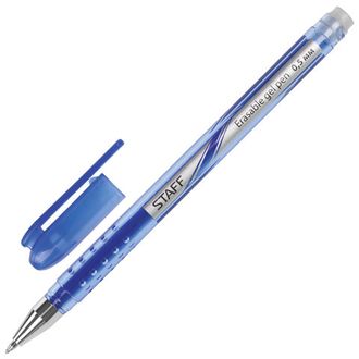 Ручка стираемая гелевая STAFF "College EGP-102", СИНЯЯ, корпус синий, хромированные детали, узел 0,5 мм, линия письма 0,38 мм, 142499