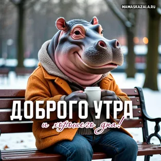 Картинка с бегемотом и пожеланием на утро