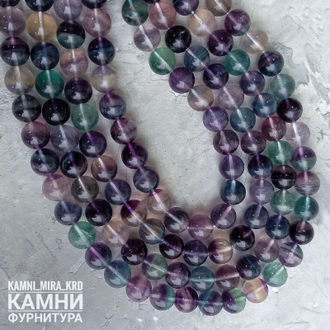 Флюорит природный многоцветный ПРЕМИУМ 6-6,3/7,8-8/10-10,3 мм, цена за нить 19 см