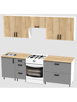 Кухня Эконом 1,8 метра (900х900) Цвет: Дуб Вотан/Базальт