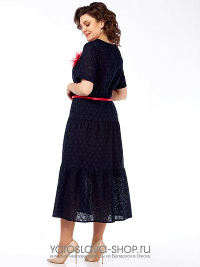 Женское платье с воланами из хлопка, ткань-шитьё темно-синем цвета