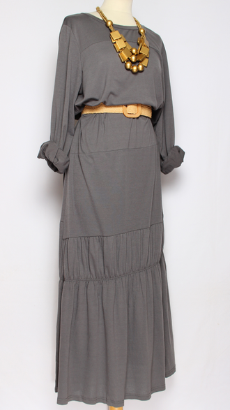 ПЛАТЬЕ "Оборка" ТРИКОТАЖНОЕ  серое