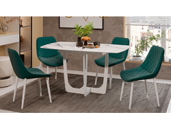 Стол обеденный Орфей Белый муар/Стекло глянцевое белый мрамор