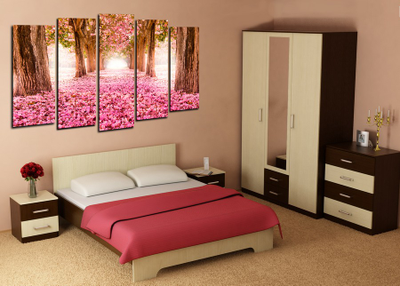 Модульная картина "Розовое покрывало. Сакура"