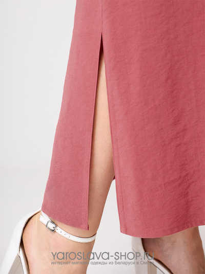 Розовое платье лен с вышивкой