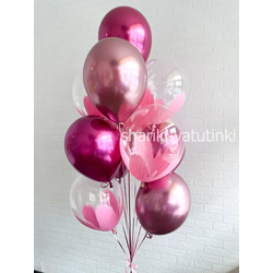 Фонтан 10 шаров "Розовый хром с браш"