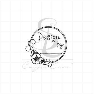 Штамп "Design by" в круге с цветочком