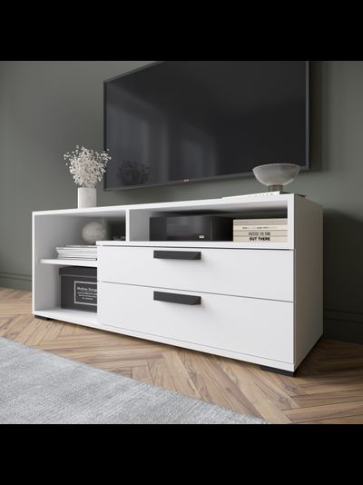 ТВМ-7 Тумба под ТВ Белый с тиснением «Древесные поры»