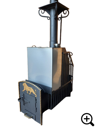 Дровяная банная печь ТОРПЕДА-34, каменка открытая/закрытая (+Бак 60 литров)