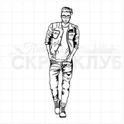 Штамп парень в джинсах и джинсовой куртке