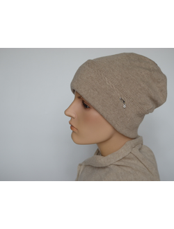Бежевая шапка с отворотом кашемир Италия Vizio 1104