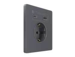 Розетка с заземлением со шторками 16А с USB А+С 20Вт, цвет вулканический пепел - FSE000732