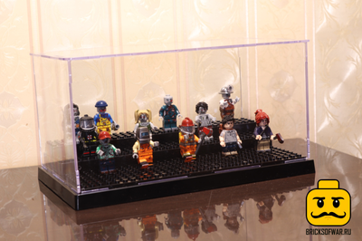 Витрина - бокс для хранения минифигурок Лего с подставкой, 25,5*15,5*13,7см (черная)