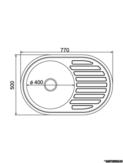 Мойка нержавеющая для кухни овальная MIXLINE 50х77 0,8мм правая левая выпуск 3 1/2 с сифоном глубина 18см