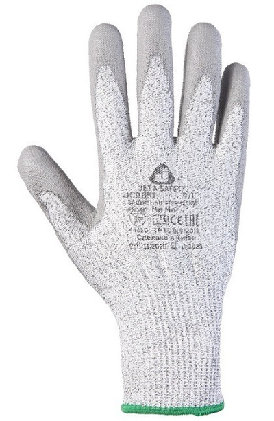 Перчатки промышленные от порезов (5 класс) с полиуретановым покрытием Jeta Safety JCP051 серые