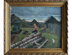 "Деревенский пейзаж" холст на картоне масло Самошкин В. И. 1998 год