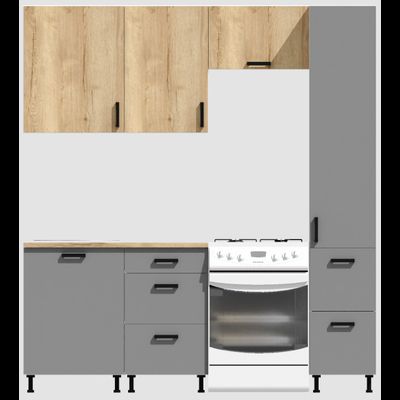 Кухня Эконом 1,5 метра с колонкой (1100х400) Цвет: Дуб Вотан/Базальт