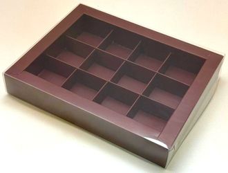Коробка для 12 конфет с прозр. кр. (шоколад), 190*150*30мм