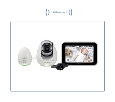 Samsung, двухрежимная видеоняня Samsung SEW-3057WP (Wi-Fi и FHSS) с сенсорным монитором и моторизированной видеокамерой, с датчиком климата и с виброчасами с DVR и P2P, HD