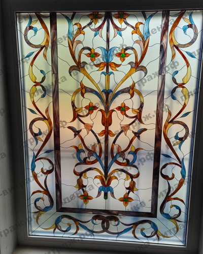 Витражная пленка, витражная пленка самоклеющаяся, пленочный витраж винтажный орнамент