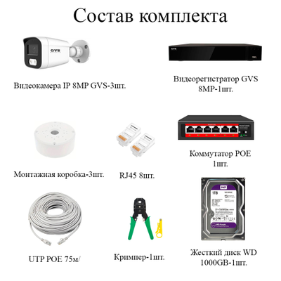 Комплект IP-камер 8 Мегапикселей с записью звука «GVS DS-V3 IP 4K Full»