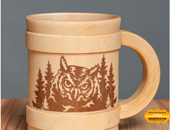 Кружка  деревянная  с гравировкой БРАТСК  (сова)