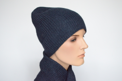 Синяя шапка и шарф Визио Италия из шерсти альпака и шелка фото