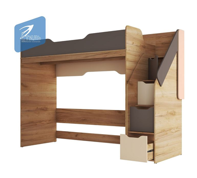 Кровать-чердак КР-001 РИЧ Миндаль/Глиняный серый (Стиль