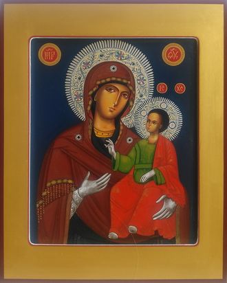 Рукописная икона Пресвятой Божией Матери в Григориатском стиле.