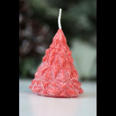 Свеча "Ёлка хрусталь" Алый с блёстками