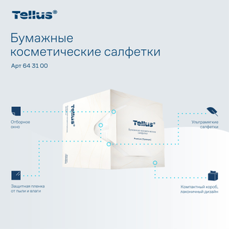 643100 Tork Tellus Premium бумажные косметические салфетки для лица рук и интимных мест 2 слоя в коробке дозаторе белые