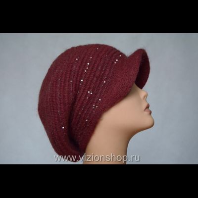 Женский берет с козырьком зимний Италия Vizio 6456 бордовый