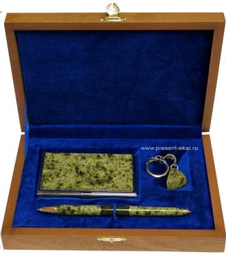Подарочный бизнес набор визитница, ручка, брелок змеевик