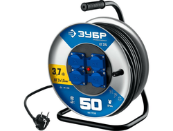 Силовой удлинитель на стальной катушке ЗУБР Кг 315, кг 3x1.5 50м, 3700вт, ip44 55080-50 55080-50_z01