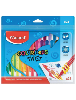 Восковые мелки MAPED (Франция) "Color'peps Twist", 24 цвета, выкручивающиеся в пластиковом корпусе, 860624