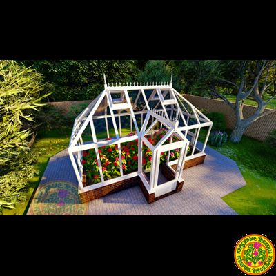Базовая комплектация теплицы в английском стиле с холлом из стекала и алюминия ЕЛИЗАВЕТА XSP размером 5000 х 2500 мм
