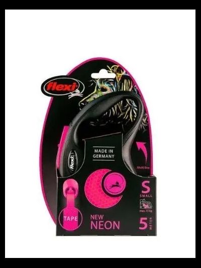 Flexi рулетка Neon New S (до 15 кг) лента 5 м, светоотражающая, розовый неон