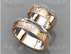 Обручальные кольца из золота двух цветов с бриллиантами и отпечатком пальца (Вес пары:11 гр.)