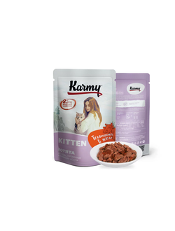 Пауч Karmy (Карми) влажный корм (пауч) для котят и кормящих кошек, телятина в желе 80 г
