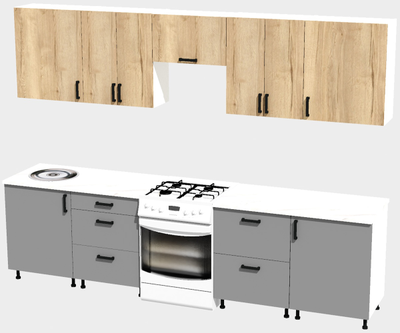 Кухня Эконом 2,4 метра (1200х1200) Цвет: Дуб Вотан/Базальт