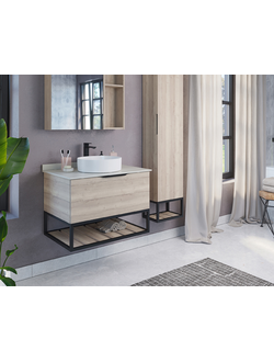 Тумба-умывальник "Порто 75" дуб дымчатый с белой столешницей с раковиной COMFORTY 9110