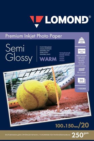 Полуглянцевая тепло-белая (Semi Glossy Warm) микропористая фотобумага Lomond для струйной печати, A6, 250 г/м2, 20 листов.