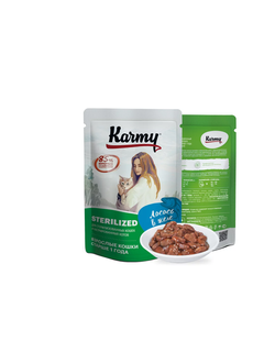 Пауч Karmy (Карми) влажный корм (пауч) для стерилизованных кошек, лосось в желе 80 г