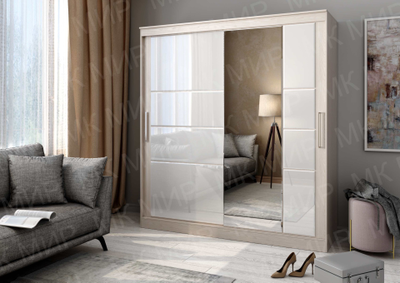 Танго-5 Шкаф-купе 2,0 (2000х2200х600мм) Анкор св/Зеркало/Лакобель белый