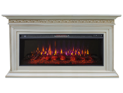 Линейный электрокамин Тайлер бежевый с золотой патиной с очагом FreeSpace 50 LED FX QZ