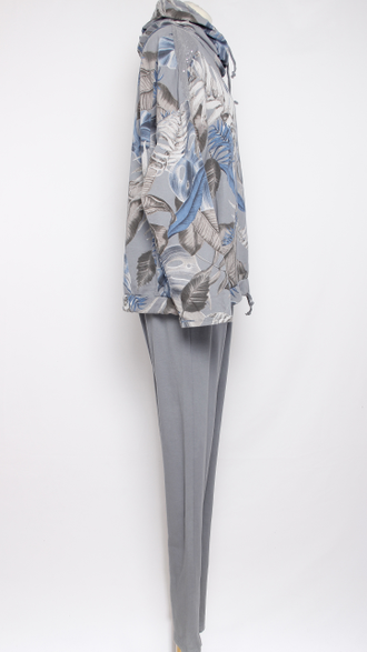 КОСТЮМ ХУДИ И БРЮКИ "Пайетки цветы" серый до 52р.