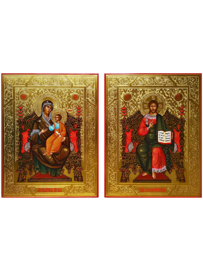 Венчальная пара. Образ Господа Вседержителя на троне. Образ Пресвятой Божией Матери “Всецарица”.